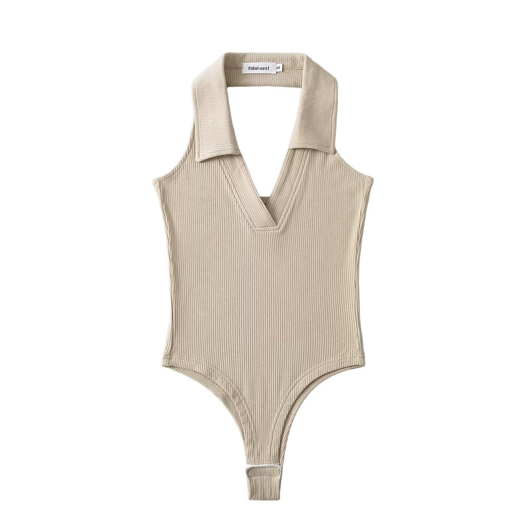Damen figurbetontes Bodysuit mit modischem Kragen Drune