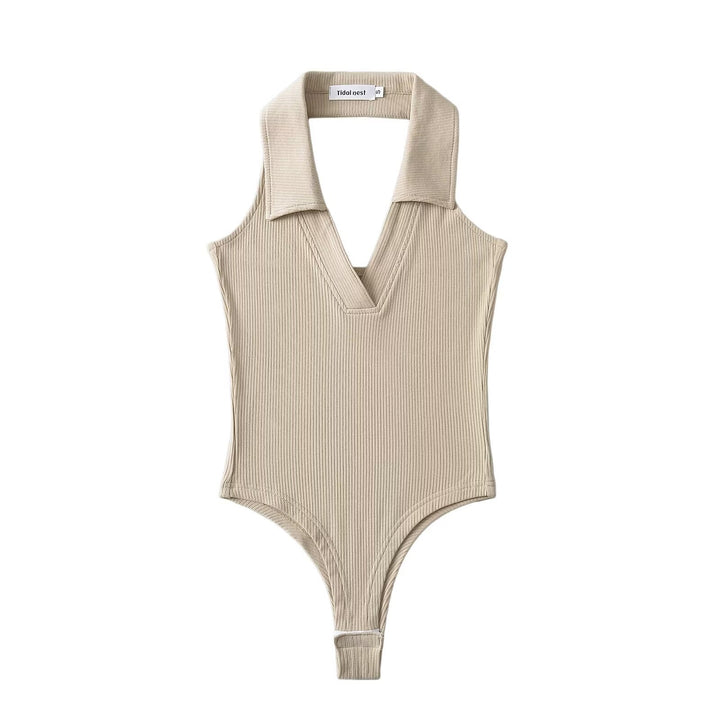 Damen figurbetontes Bodysuit mit modischem Kragen Drune
