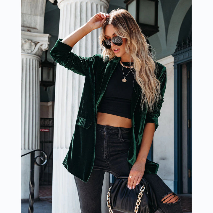 Damen Eleganter Velourscardigan mit lässigem Schnitt und praktischen Taschen Drune