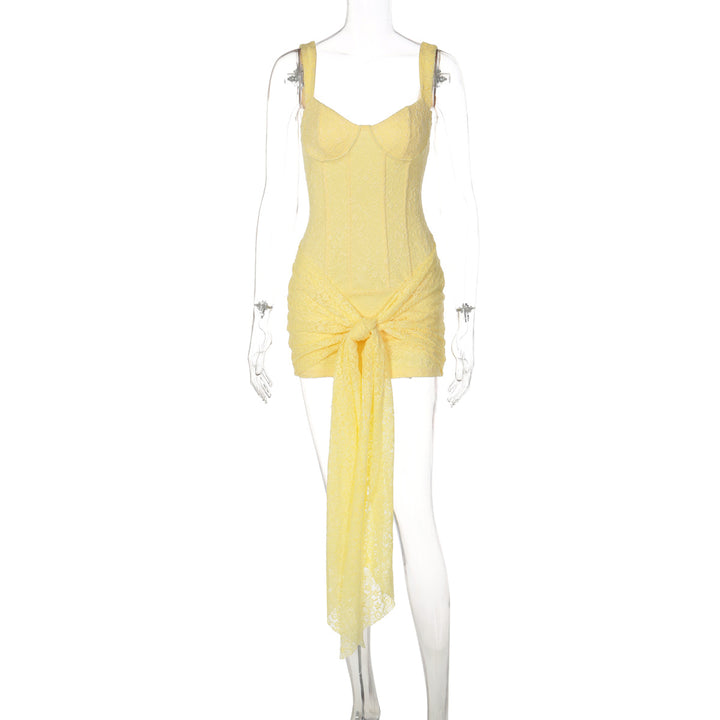 Damen Elegantes Kleid mit Spitzenverzierungen und Raffungsdetails Drune
