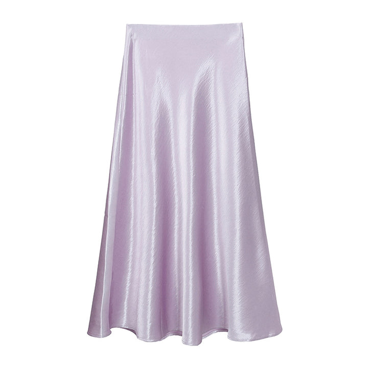 Damen nan eleganter Midirock aus Satin mit A-Linie und nahtlosem Bund Drune