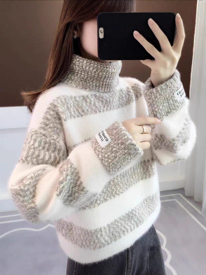 Drune | Gestreifter Rollkragen Strickpullover Für Frauen