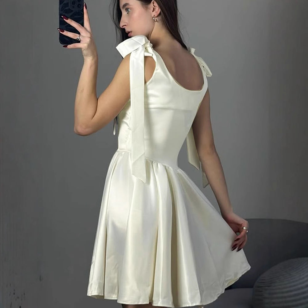Damen lässiges Sommerkleid mit Schleifen Drune