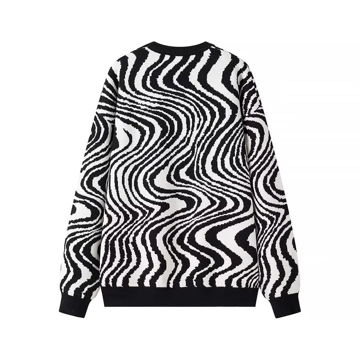Unisex nan weit geschnittener Strickpullover mit abstraktem Wellenmuster und Rundhalsausschnitt Drune