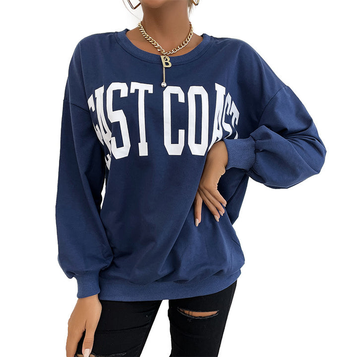 Damen Oversize-Sweatshirt mit College-Print, Rundhalsausschnitt und gerippten Bündchen Drune