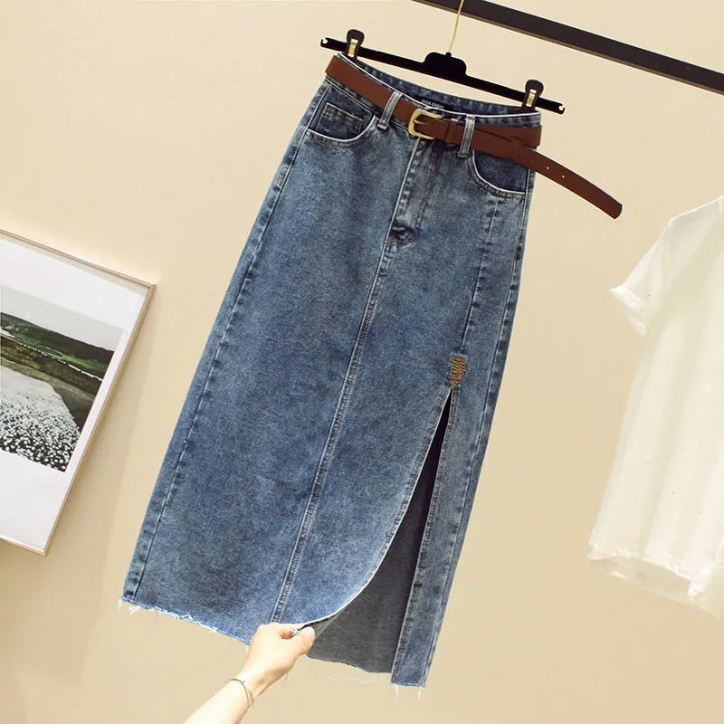 Damen Denim-Maxi-Rock mit seitlichem Schlitz Drune