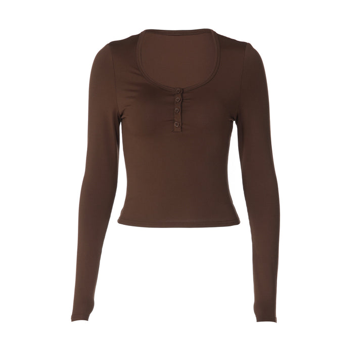 Damen figurbetontes Langarmshirt mit Knopfleiste Drune