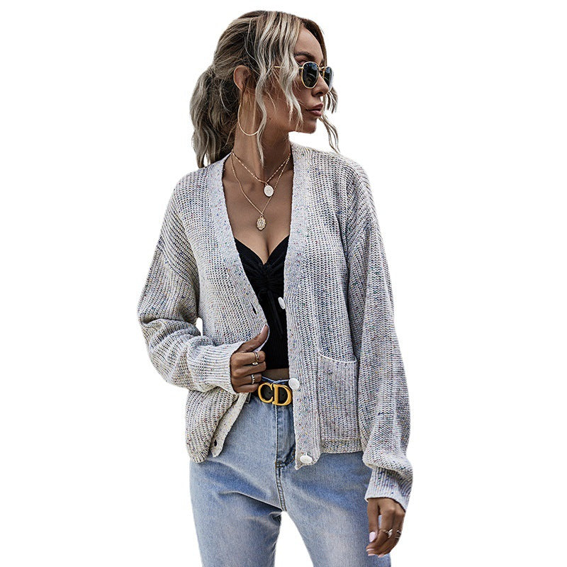 Damen Lässiger Strickcardigan mit V-Ausschnitt, Knopfleiste und Eingrifftaschen Drune