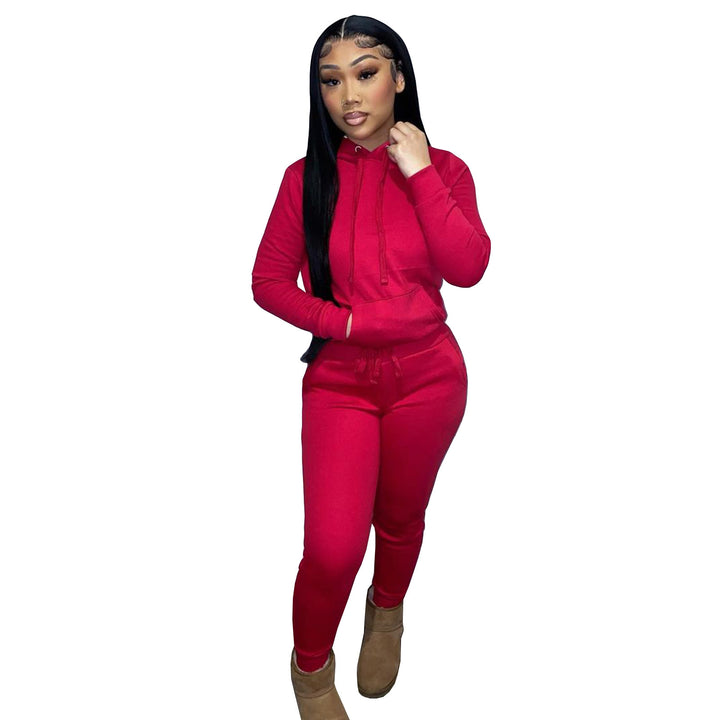 Damen nan Kapuzen-Lounge-Set mit Kängurutasche taillierter Jogginghose und Bündchen Drune
