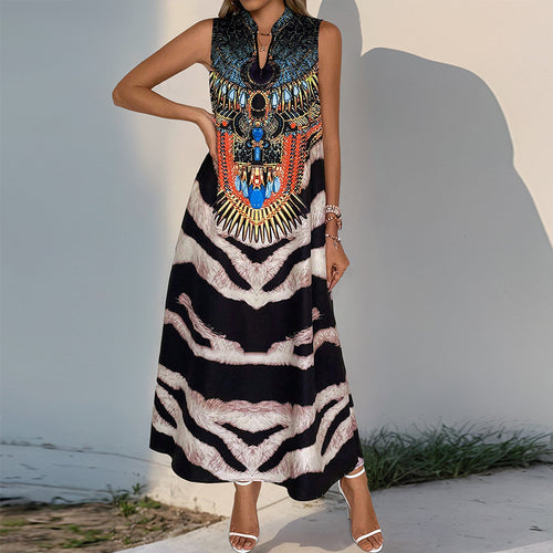 Damen Maxikleid mit kunstvoller Applikation und modernem Tiermuster Drune
