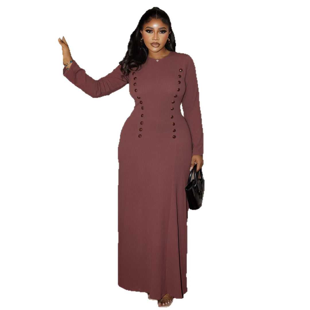 Damen Maxikleid mit elegantem Knopfdetail und tailliertem Schnitt Drune
