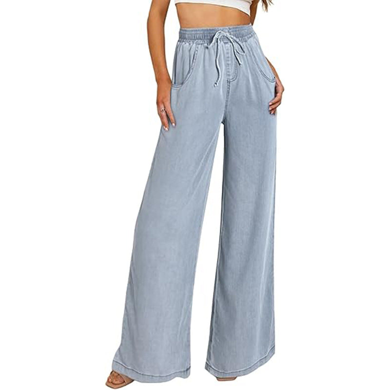 Damen weite Jeanshose mit elastischem Bund und seitlichen Taschen Drune