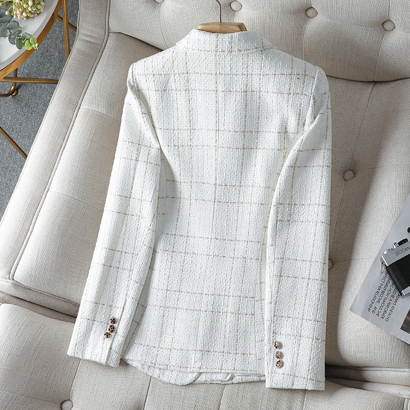 Drune | Blazer Figurschneider Tweed Textur Doppelreiher Karomuster