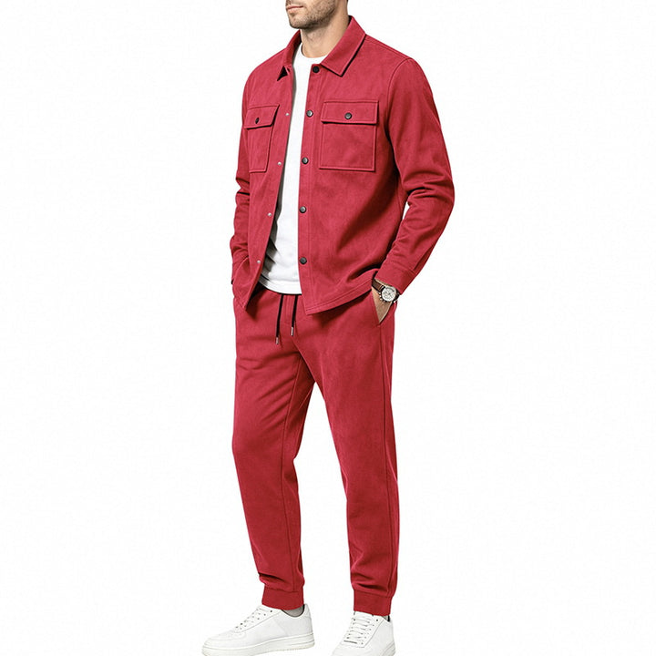 Herren nan Velours-Lounge-Set mit Overshirt, aufgesetzten Brusttaschen und tapered Jogginghose Drune