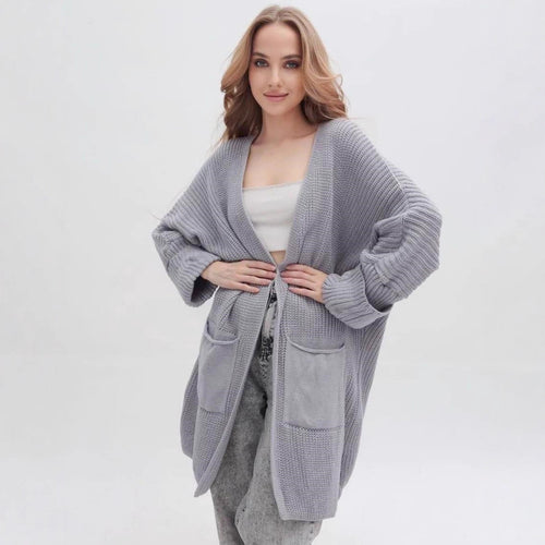 Damen Grobstrick-Cardigan mit weit geschnittenen Ärmeln und großzügigen Taschen Drune