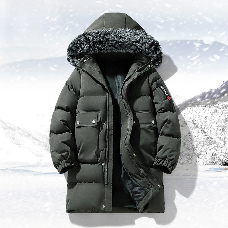 Herren langer gesteppter Winterparka mit Kapuze und Kunstfellbesatz Drune
