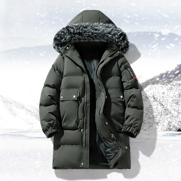 Herren langer gesteppter Winterparka mit Kapuze und Kunstfellbesatz Drune