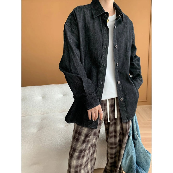 Damen lässige Denimbluse im Oversized-Schnitt mit praktischen Taschen und Knopfdetails Drune