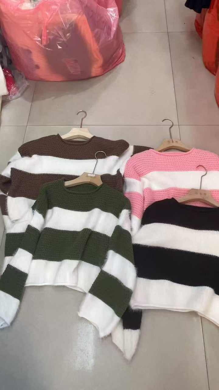 Damen gemütlicher Pullover mit weitem Schnitt und auffälligem Streifenmuster Drune