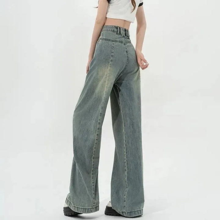 Damen Hochtaillierte Weite Jeans mit Falten Drune