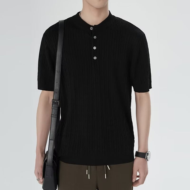 Herren Kurzarm Strickshirt mit Knopfleiste Drune