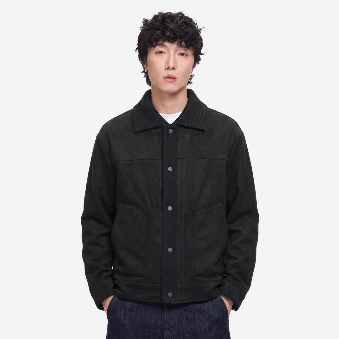 Herren Overshirt-Jacke im Wildlederlook mit Rippkragen und Druckknopfleiste Drune