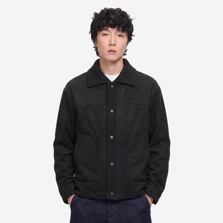 Herren Overshirt-Jacke im Wildlederlook mit Rippkragen und Druckknopfleiste Drune