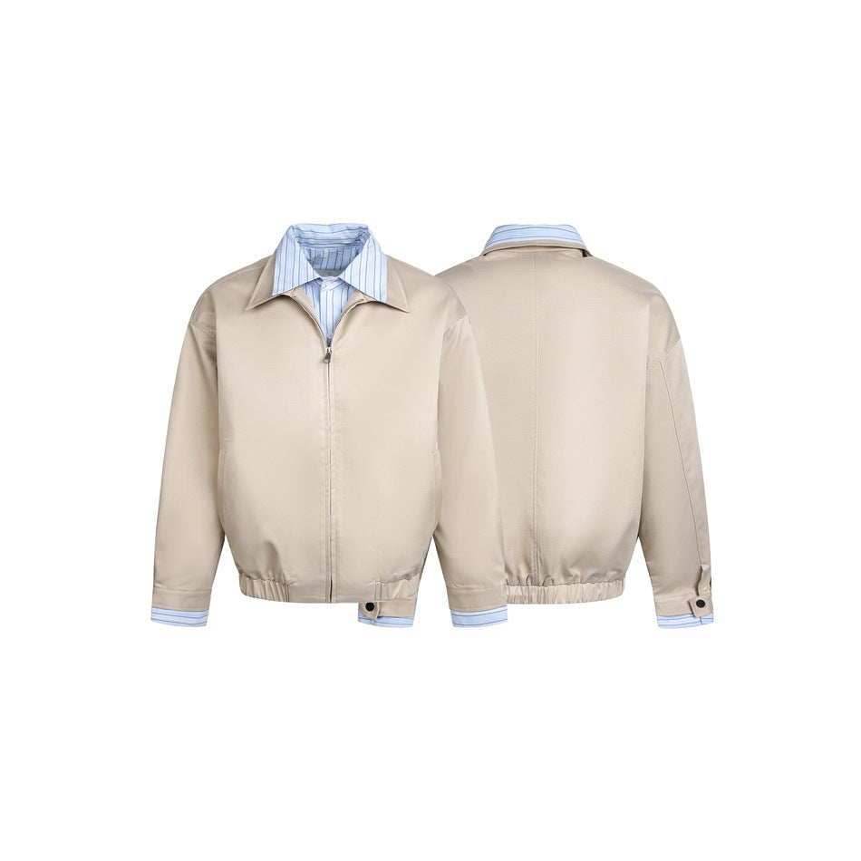 Damen Kurz geschnittene Boxy‑Blousonjacke mit gestreiftem Hemdkragen Drune