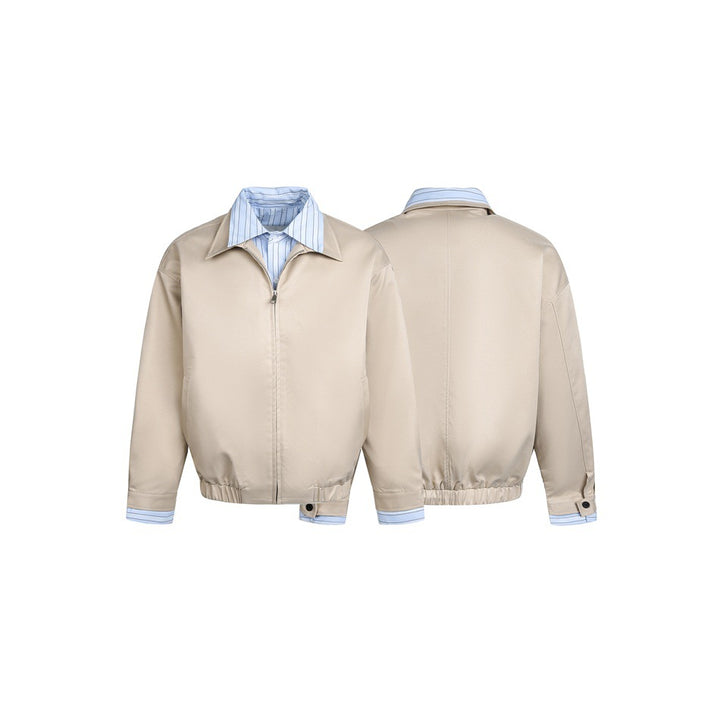 Damen Kurz geschnittene Boxy‑Blousonjacke mit gestreiftem Hemdkragen Drune