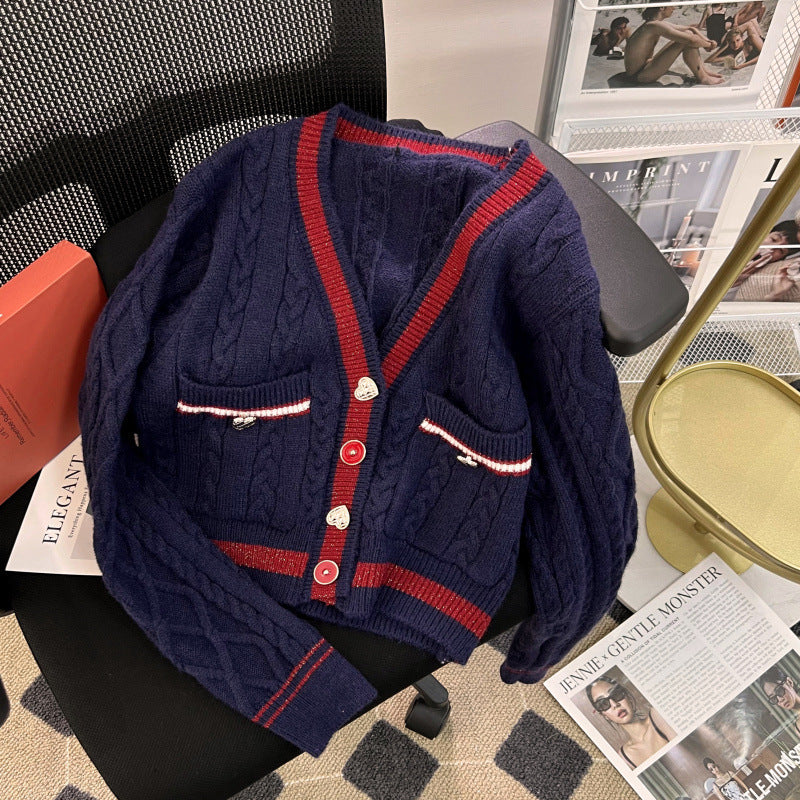 Damen Strickjacke mit Zopfmuster und kontrastierenden Taschen Drune