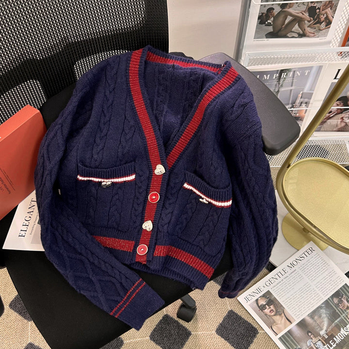 Damen Strickjacke mit Zopfmuster und kontrastierenden Taschen Drune