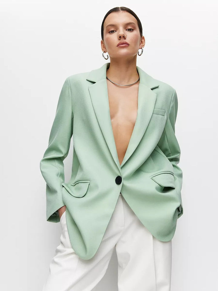 Damen eleganter Oversized Blazer mit feiner Textur und minimalistischer Knopfleiste Drune