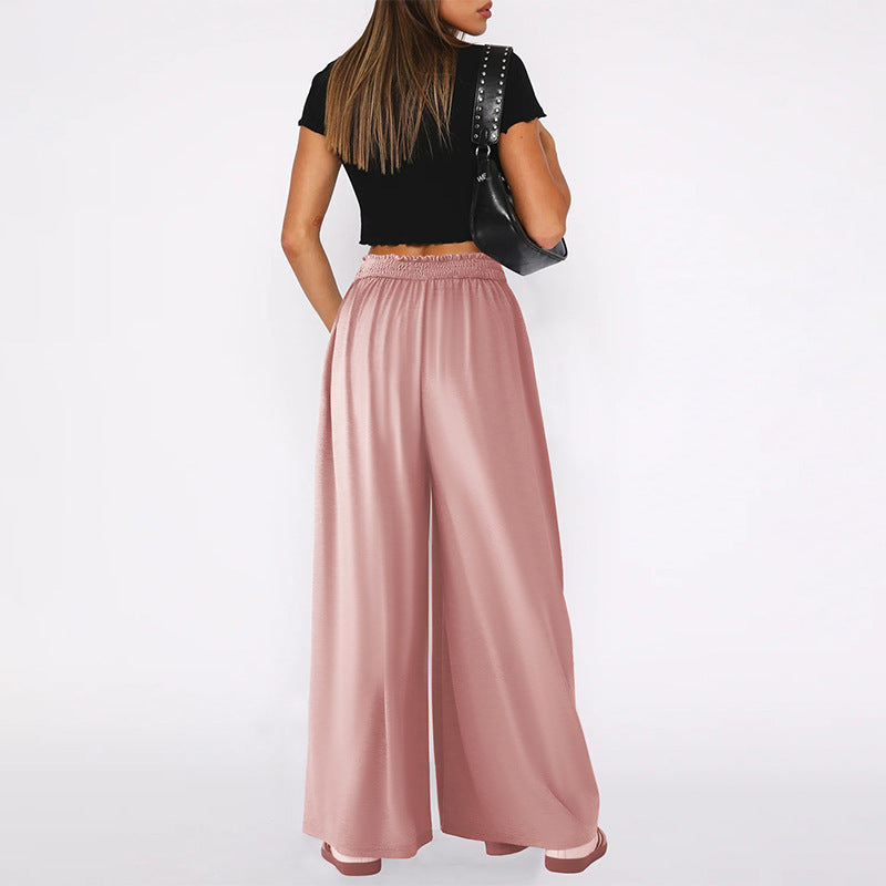 Damen Weit geschnittene Palazzo-Hose mit hohem Bund Drune