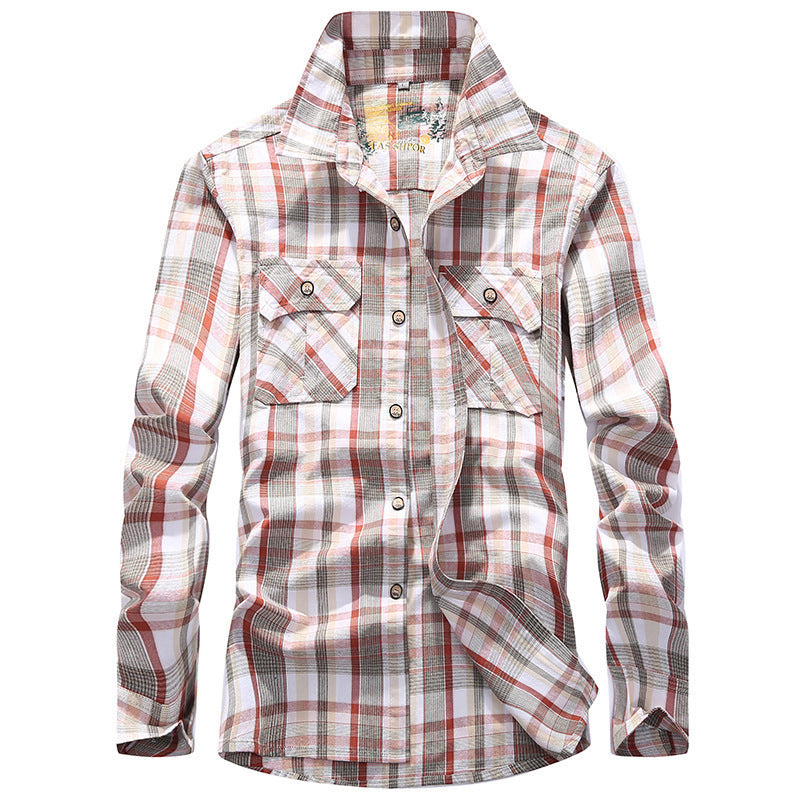 Herren Kariertes leichtes Baumwoll-Overshirt mit Brustpattentaschen Drune