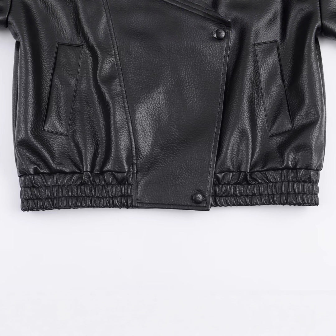 Damen modische Kunstlederjacke mit elegantem Revers Drune