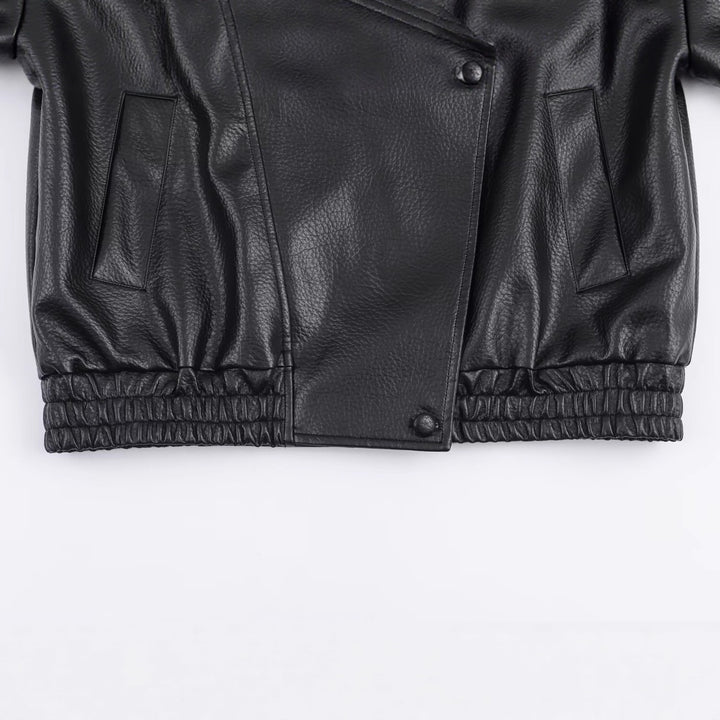 Damen modische Kunstlederjacke mit elegantem Revers Drune