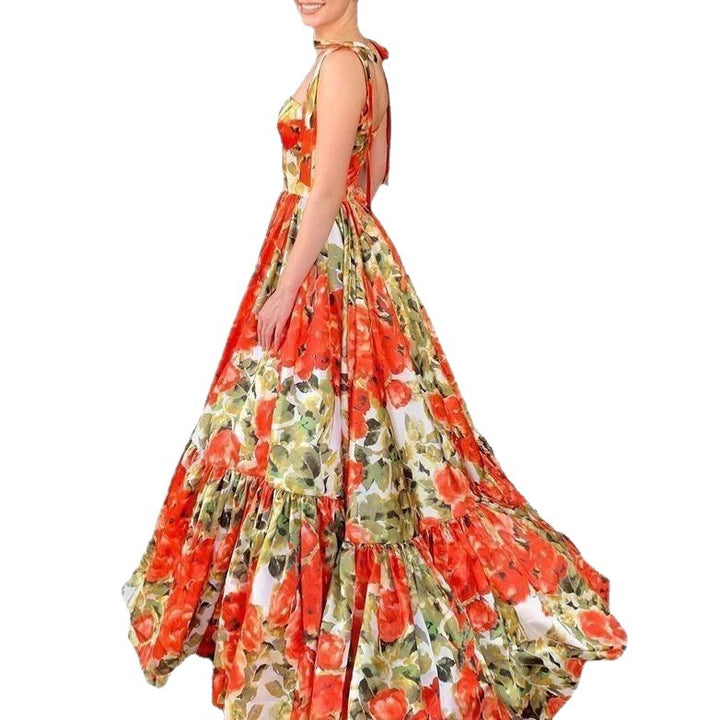 Damen Elegantes Maxikleid mit Blumendruck und Volantdetails Drune