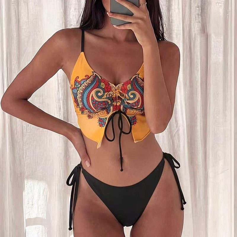Damen Crop-Top Bikini mit auffälligem Druck und raffinierten Schnürdetails Drune
