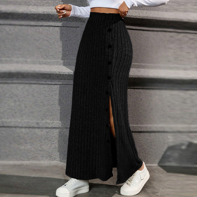 Damen Strickmaxirock mit seitlichen Knopfdetails und hohem Bund Drune