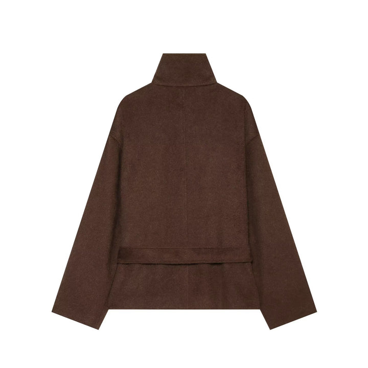 Damen Kurzcape‑Mantel aus Wollmix mit hohem Stehkragen und Taillengürtel Drune