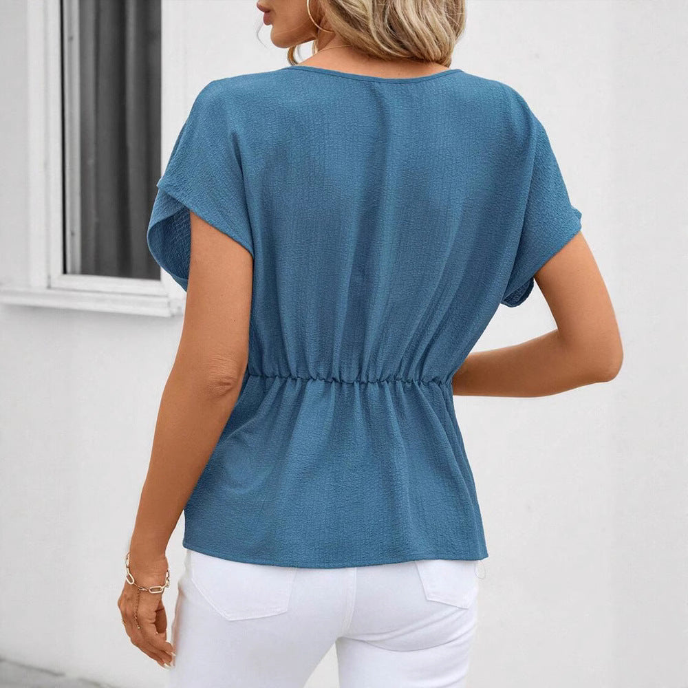 Damen nan tailliertes Kurzarm-Drapéshirt mit seitlicher Knotenschlinge und strukturierter Crêpeoptik Drune
