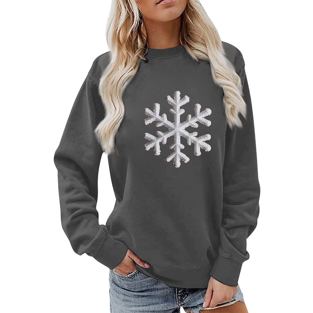 Damen Sweatshirt mit funkelndem Schneeflockenmotiv und lässigem Schnitt Drune