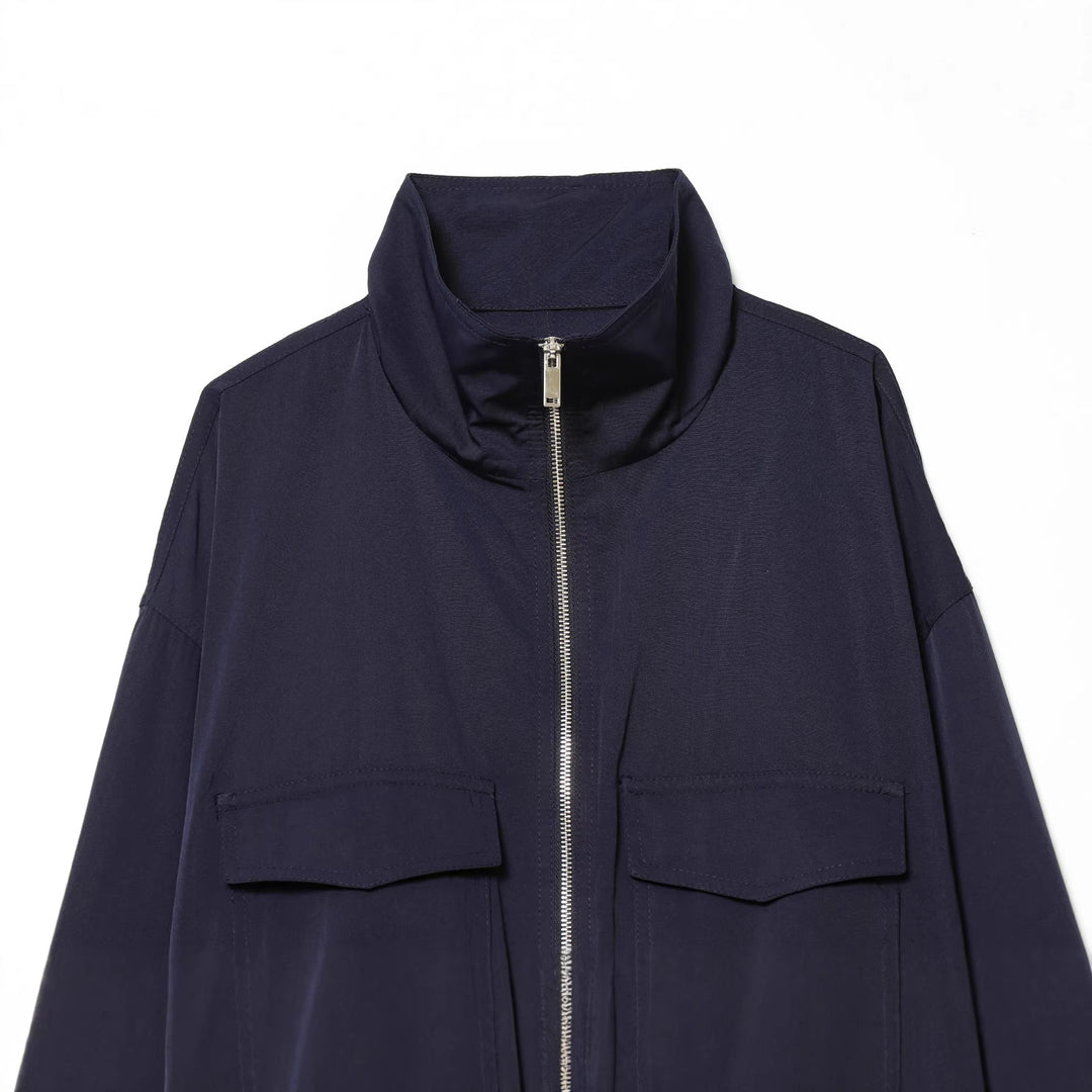 Damen nan kurze Utility-Blousonjacke mit Stehkragen, aufgesetzten Brustklappen, durchgehendem Reißverschluss und elastischem Saum Drune