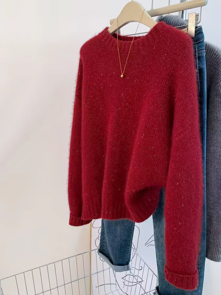 Damen Kuscheliger Oversize‑Pullover im Mohair‑Look mit Rundhalsausschnitt und dezentem Glitzereffekt Drune