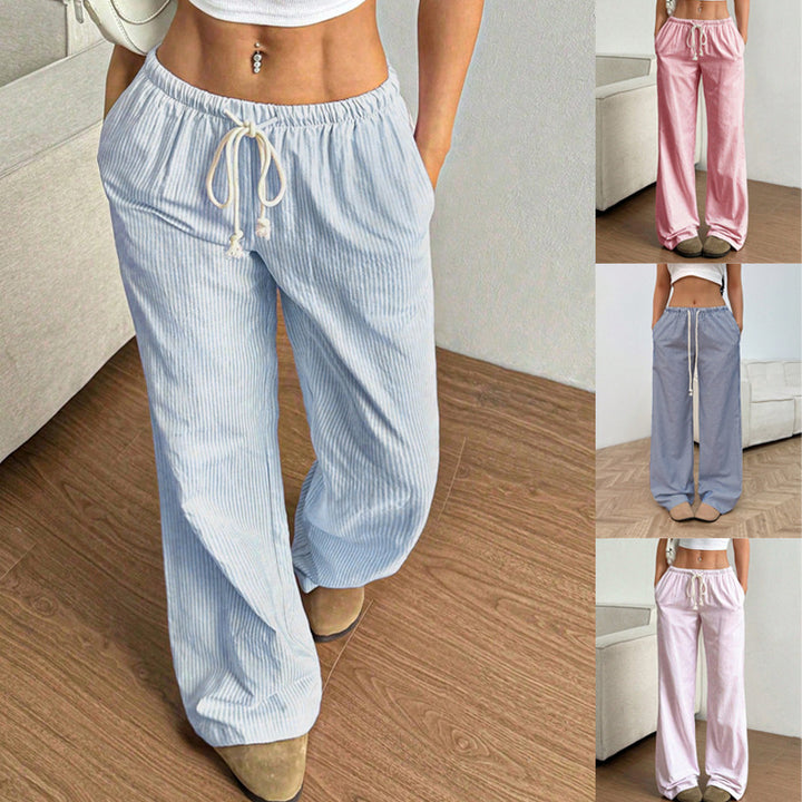 Damen Weite Leinenoptik-Hose mit Gummibund, Tunnelzug und Seitentaschen Drune