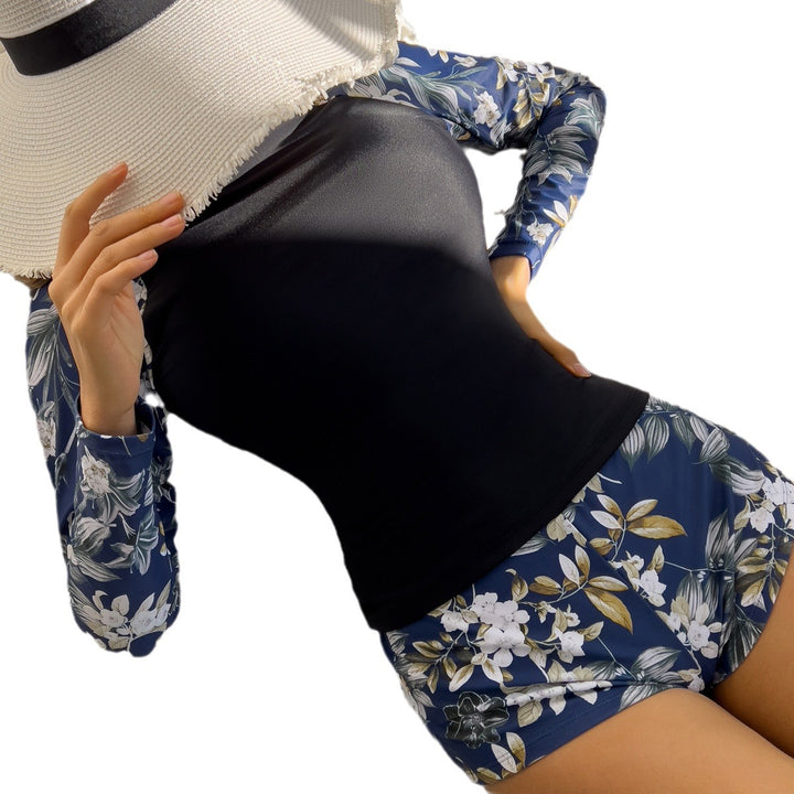 Damen Sportlicher Langarm-Badeanzug mit floralem Design Drune