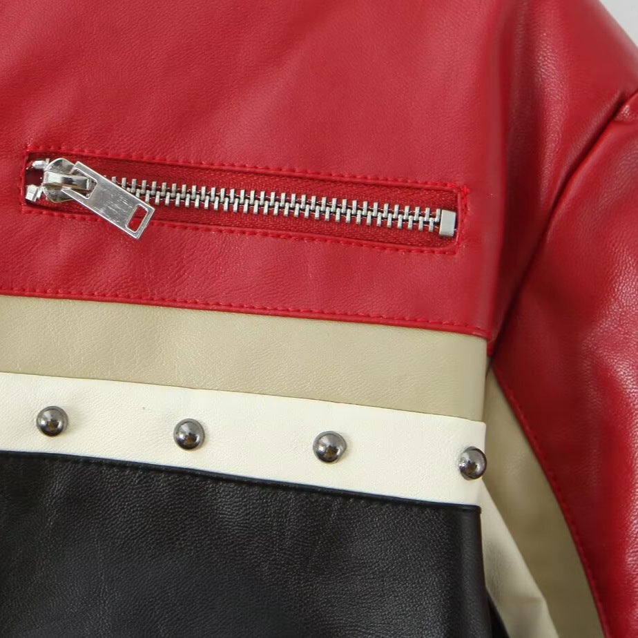 Damen Kunstlederjacke mit kontrastierenden Farbstreifen und Zipper-Details Drune