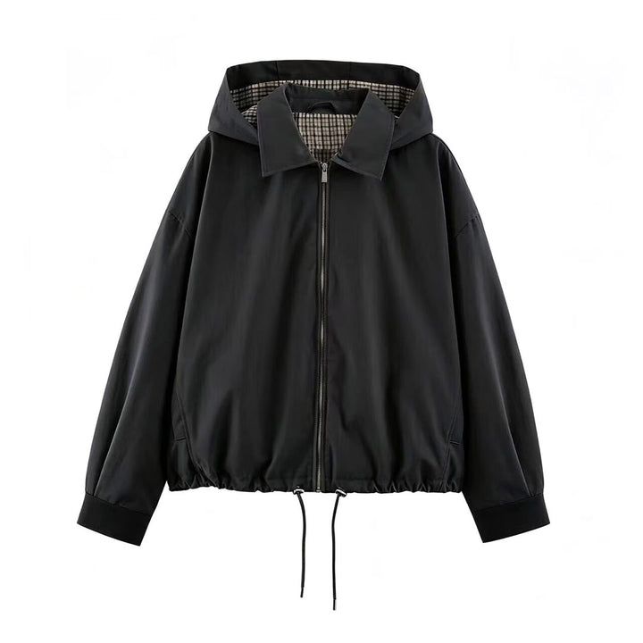 Damen Leichte Kapuzenjacke im Cropped-Oversize-Schnitt mit Tunnelzugsaum und verdecktem Reißverschluss Drune
