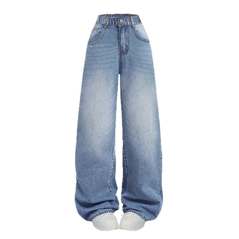 Damen weite High-Waist Jeans mit schmalem Bund Drune
