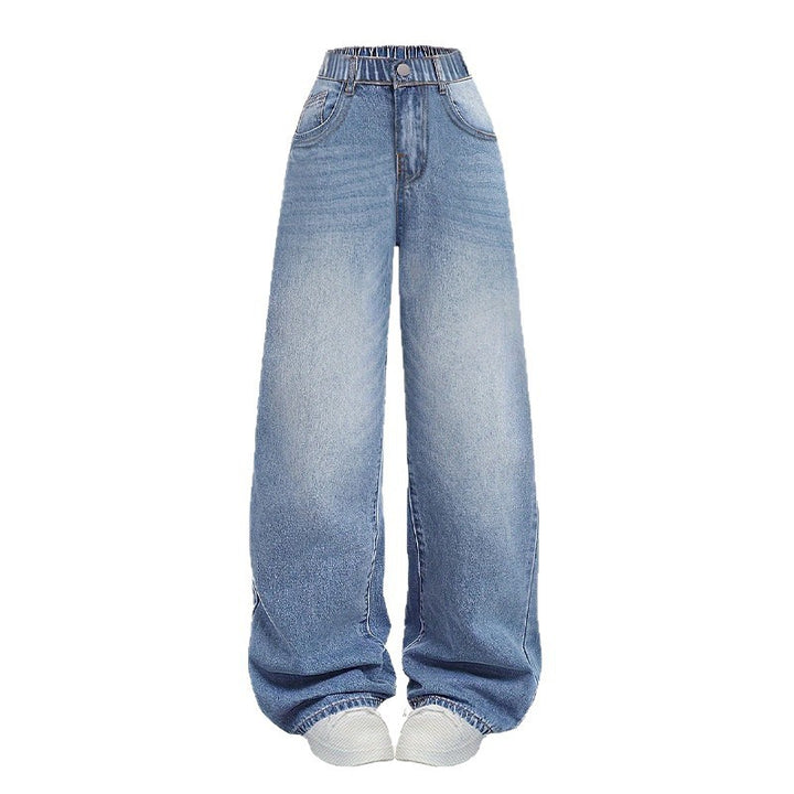 Damen weite High-Waist Jeans mit schmalem Bund Drune